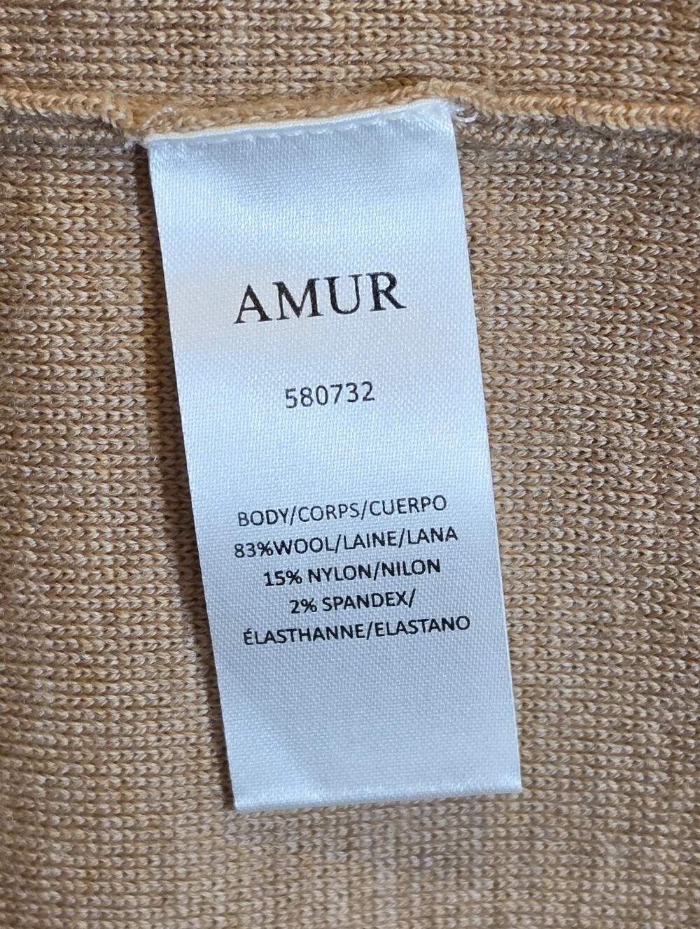 AMUR Ribbed Wool Knit Midi Skirt Beige Camel Slit Size M Sustainable Luxury - Picture 6 of 6